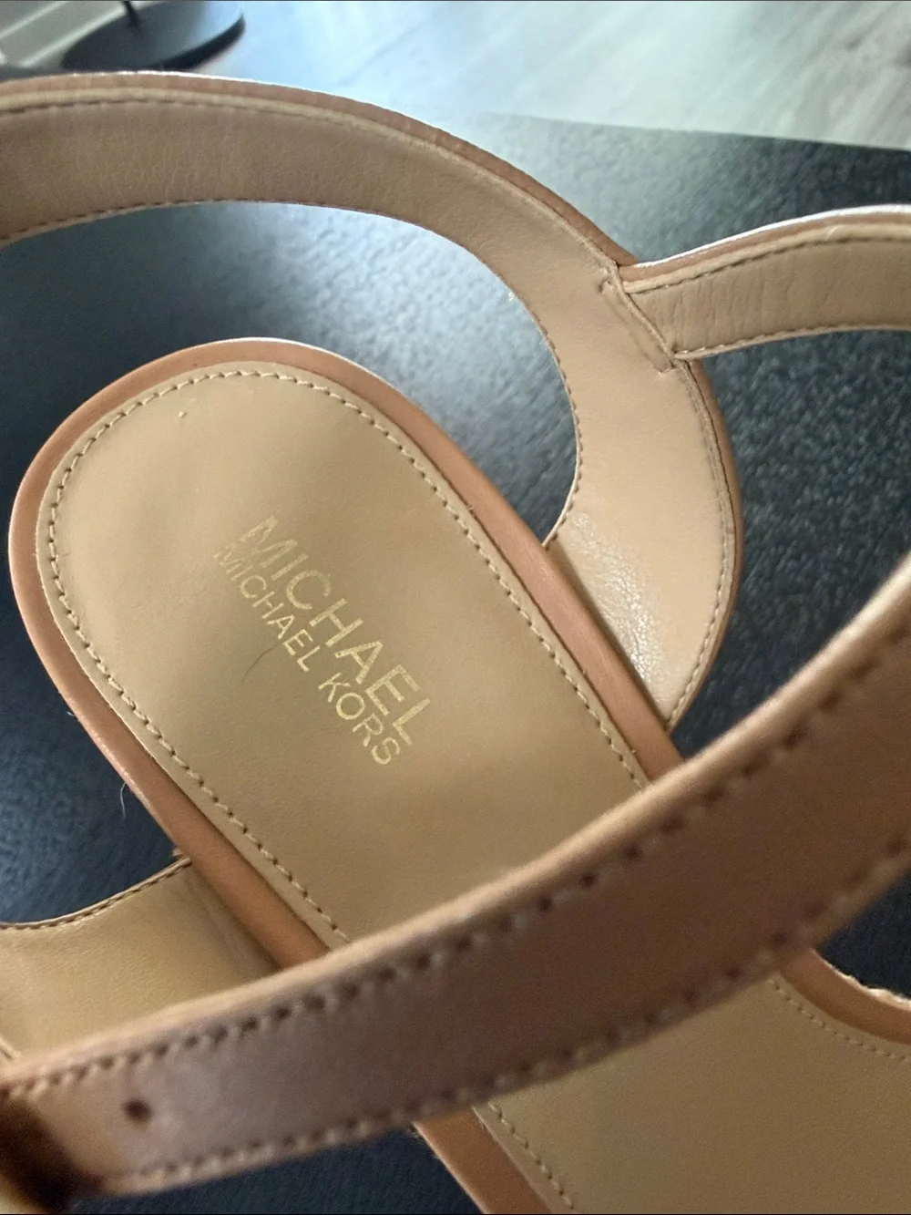 MICHAEL Michael Kors Tan Espadrille Wedge Sandals with Ankle Strap